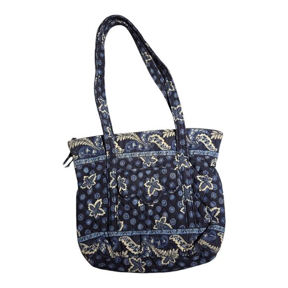 Vera Bradley Handbags - Vtg 1990s Vera Bradley Cornflower Navy Blue Floral Quilted Cotton Shoulder Bag